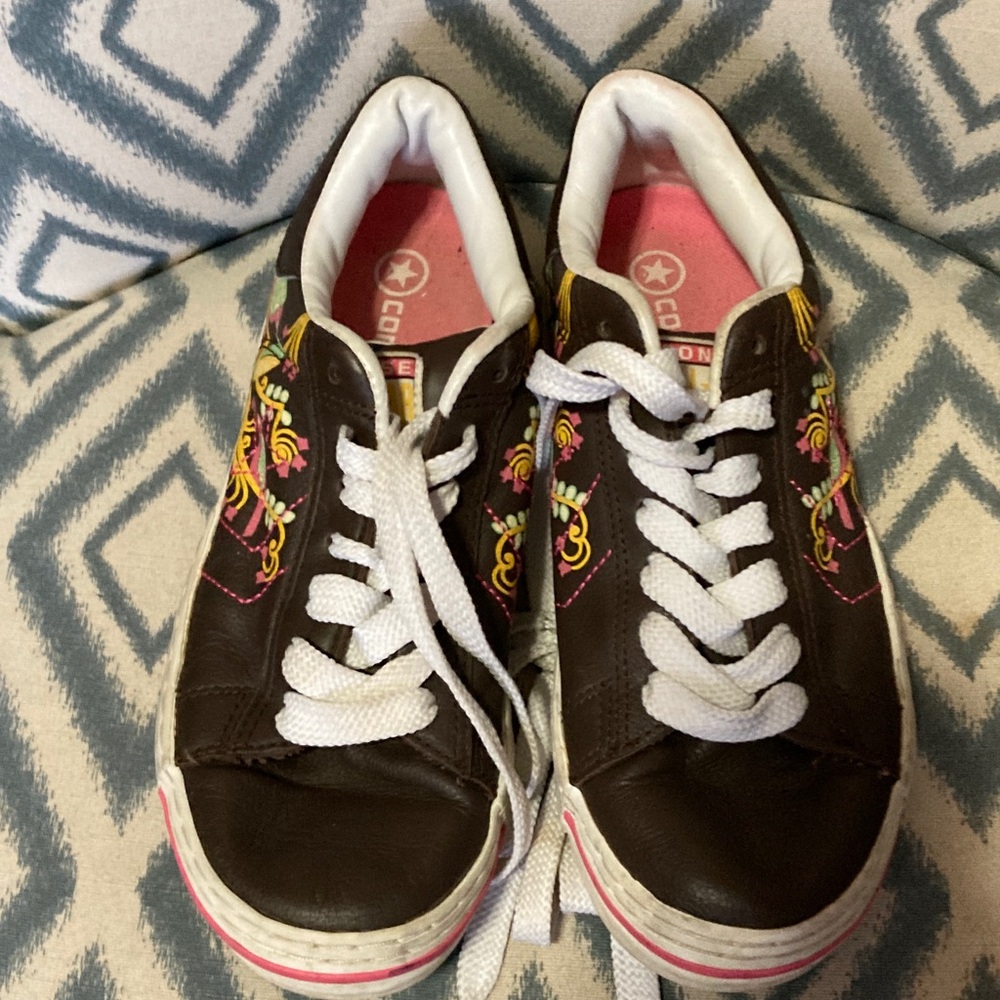 Converse‎ Dark Brown Sneakers with Pink and Yellow Details 9 🌸